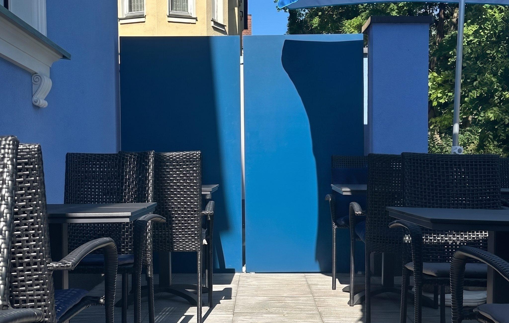 OOLEX Sichtschutz TOTEM 8 mm Aluminium RAL 5001 Grünblau 950 x 2000 mm