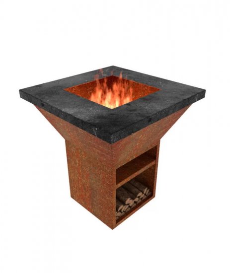 Gartengrill Grillsäule Kontaktgrill Cortenstahl mit quadratischer 10 mm Stahlplatte Grillfläche