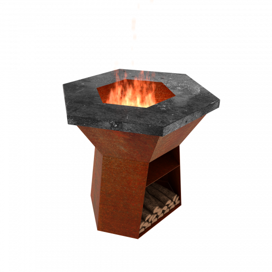 Gartengrill Grillsäule Kontaktgrill Cortenstahl mit sechseckiger 10 mm Stahlplatte Grillfläche