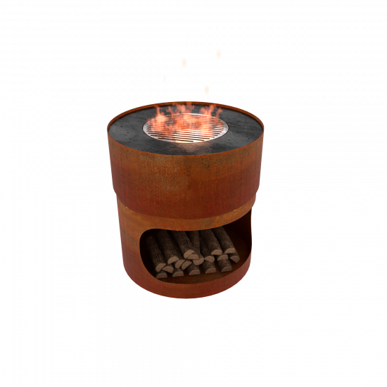 Gartengrill Grillsäule Kontaktgrill Cortenstahl mit Stahl Grillfläche