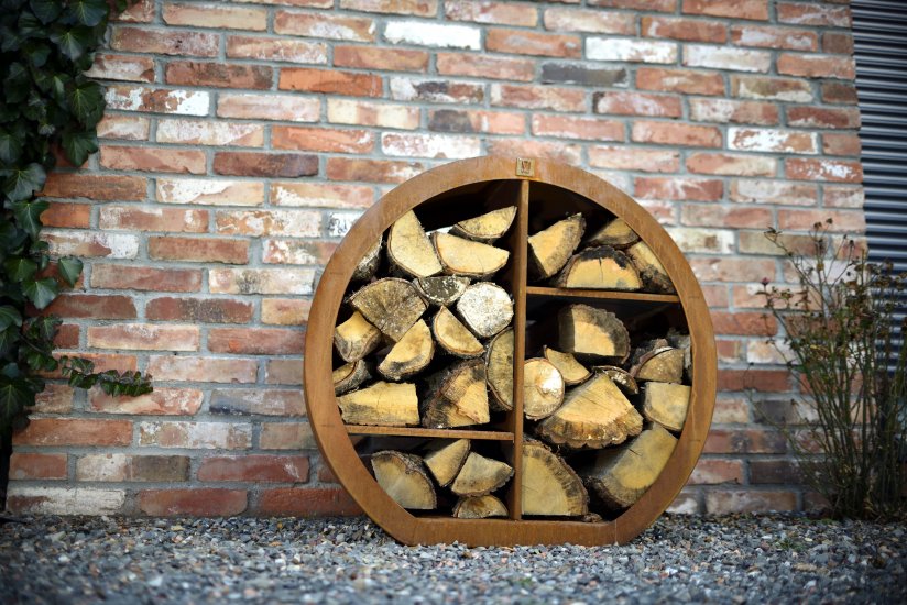 Holzlager Kaminholzlager Cortenstahl rundlich