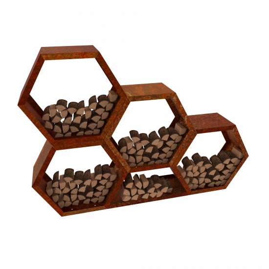 Holzlager Kaminholzlager Cortenstahl sechseckig stapelbar