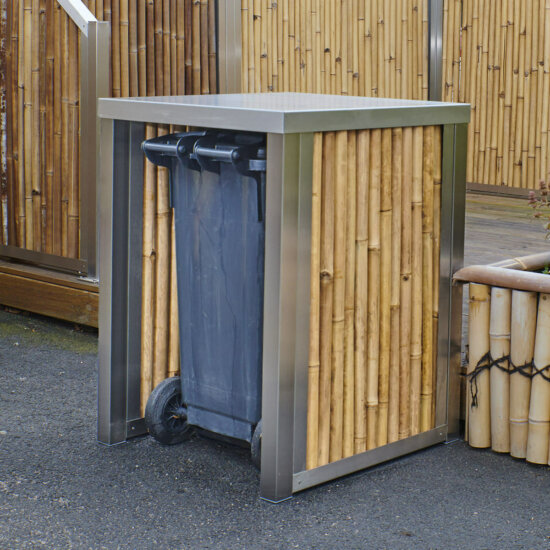 Mülltonnenbox Corten Edelstahl mit Bambusfüllung 5