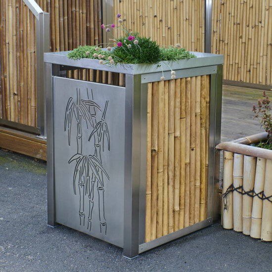 Mülltonnenbox Corten Edelstahl mit Bambusfüllung 6