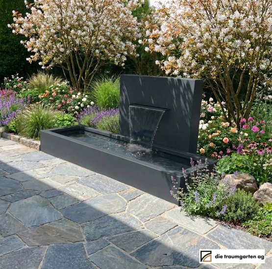 OOLEX Brunnen Wasserspiel Aluminium RAL 7016 Anthrazit mit 600 mm Wasserschuette