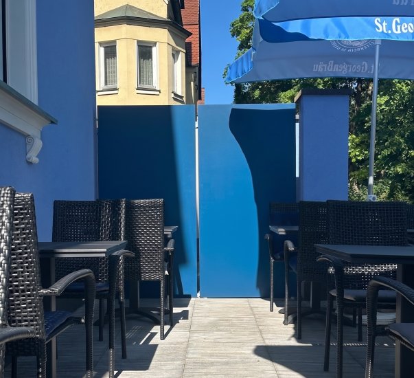 OOLEX Sichtschutz TOTEM 8 mm Aluminium RAL5001 Grünblau 950 x 2000 mm