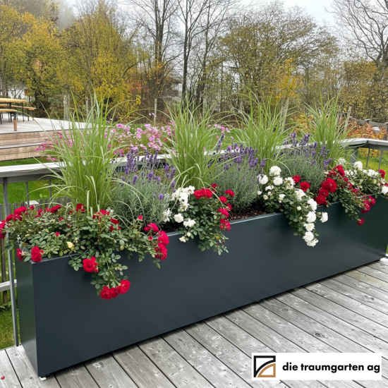 Pflanzgefäß Aluminium Anthrazit Pulverbeschichtet mit Boden für Terrasse