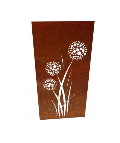 Sichtschutz Cortenstahl mit Motiv DANVEN mit 50 mm Umkantung