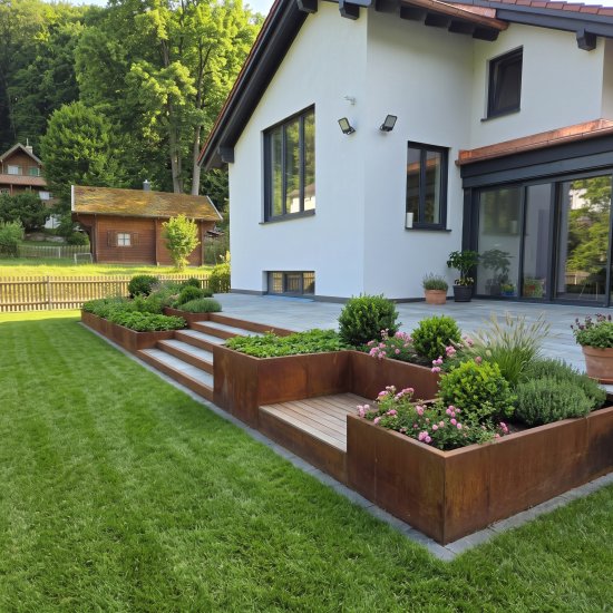 Oolex pflanzgefaesse hochbeet einfassungen stufenanlagen 3mm cortenstahl