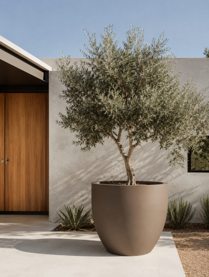 Pflanzkuebel fiberglas bauchig rund xxl 95cm braun outdoor