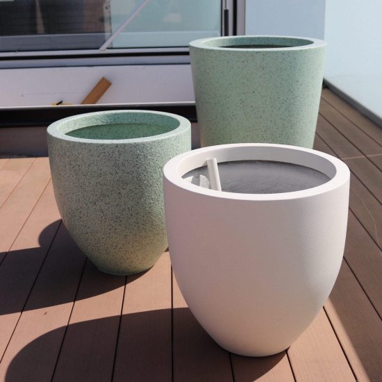 Pflanzkuebel fiberglas rund klein 45cm granitoptik gruen steinoptik outdoor1