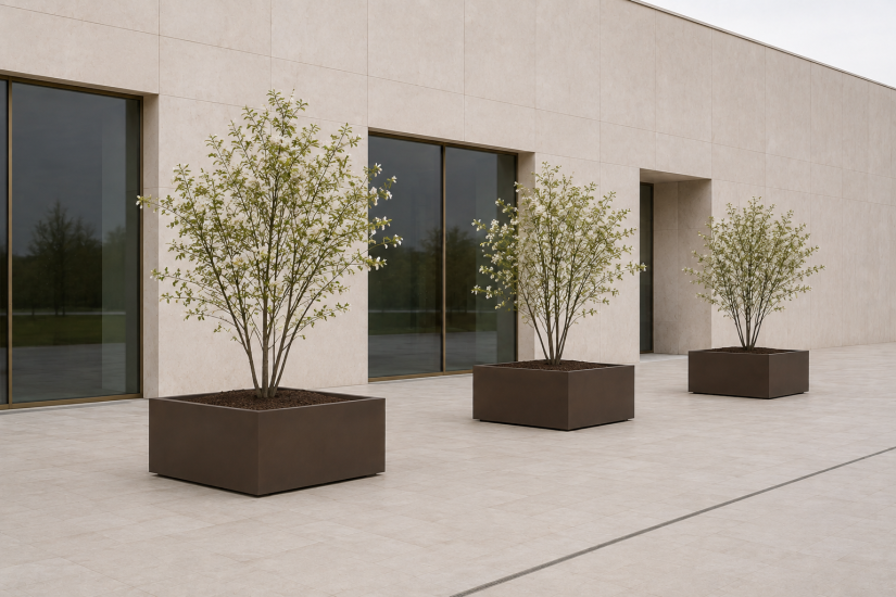 Pflanzkuebel hochbeet cube fiberglas quadratisch braun gross4