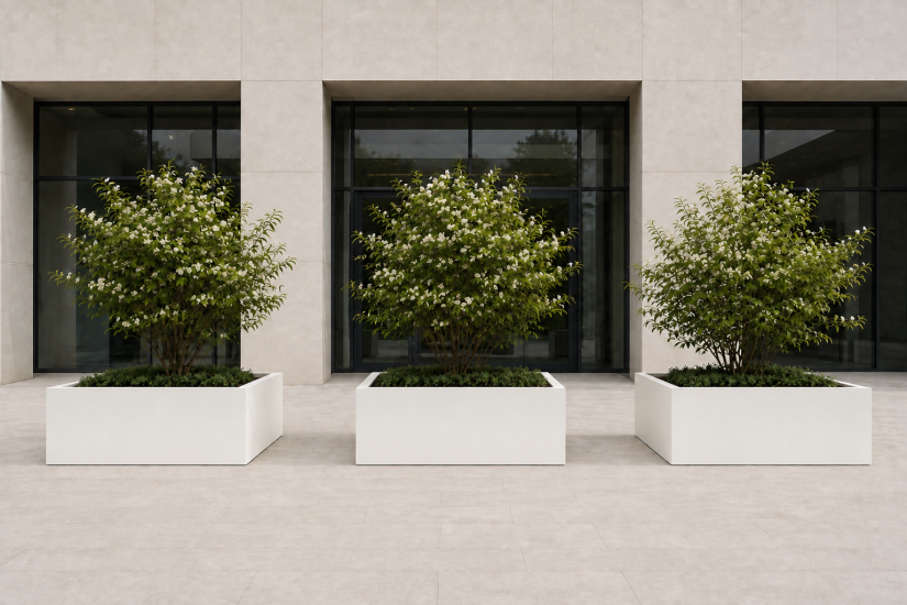 Pflanzkuebel hochbeet cube fiberglas quadratisch weiss gross